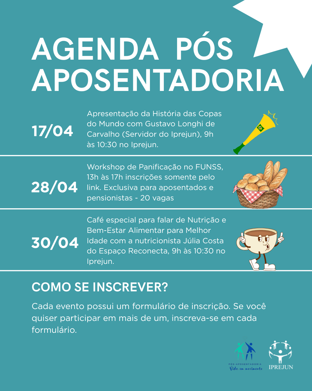 Agenda do Pós-Aposentadoria de abril 